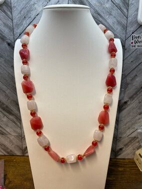 Strawberry wine Strawberry and Rose Quartz 24 inch necklace Aprilsplace